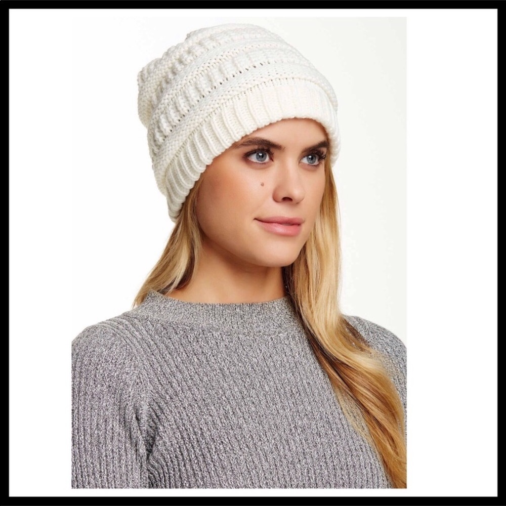 LUXE RIBBED KNIT IVORY BEANIE HAT A2C - Picture 4 of 8